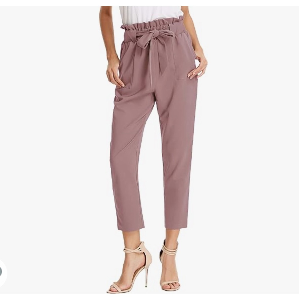 Blush high-waisted paper bag pants with pockets